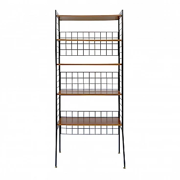 Shelving bookcase with iron frame and five wooden shelves, 1950s