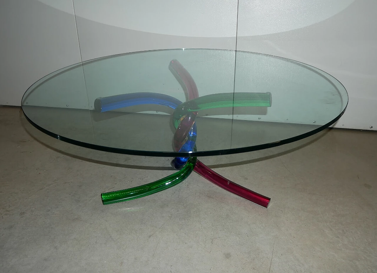 Murano glass coffee table with three intertwined tubular feet, 1980s 5