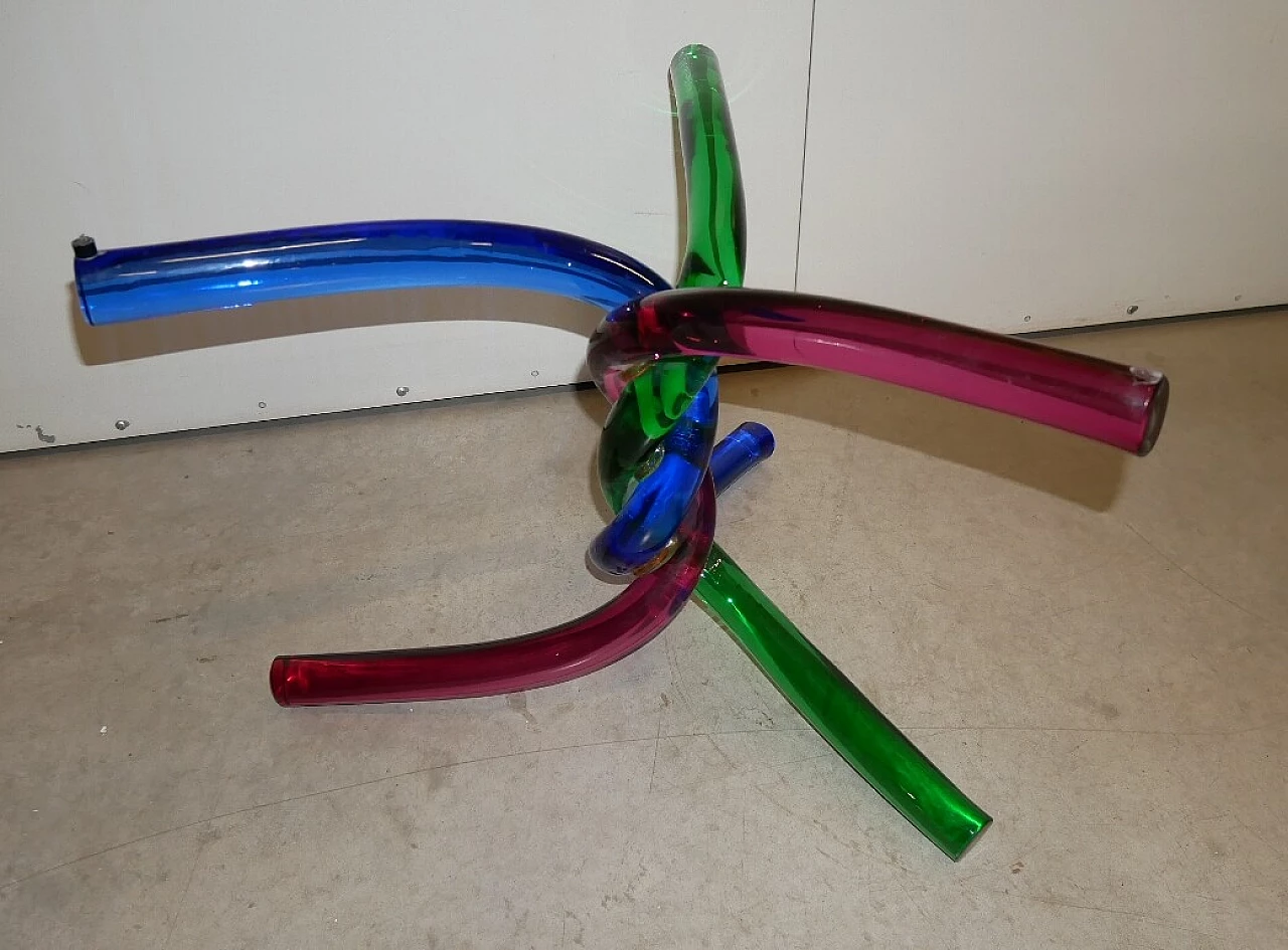 Murano glass coffee table with three intertwined tubular feet, 1980s 8