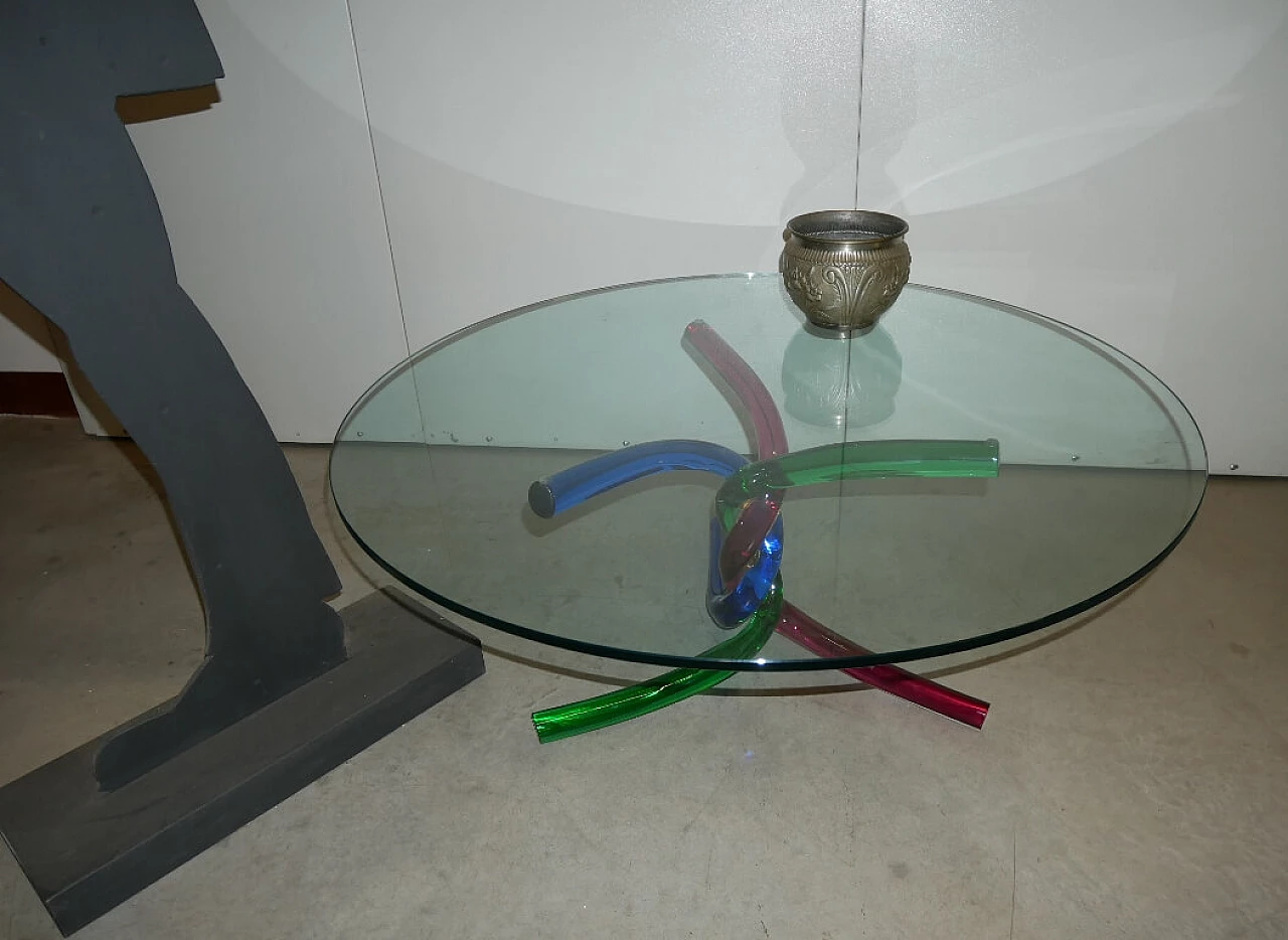Murano glass coffee table with three intertwined tubular feet, 1980s 10
