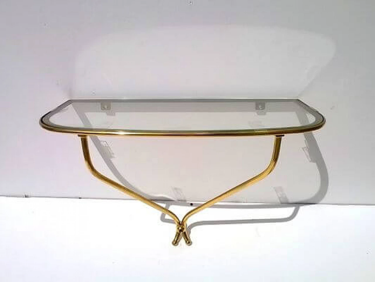 Mirror and console in brass and glass by Fontana Arte, 1940s 3