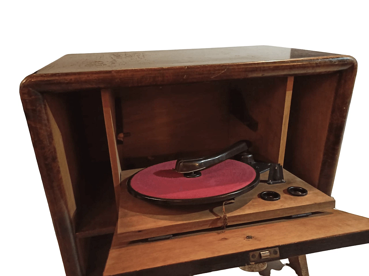 Rootwood-finish cabinet with Art Deco concealed turntable, 1940s 1