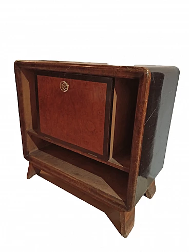 Rootwood-finish cabinet with Art Deco concealed turntable, 1940s