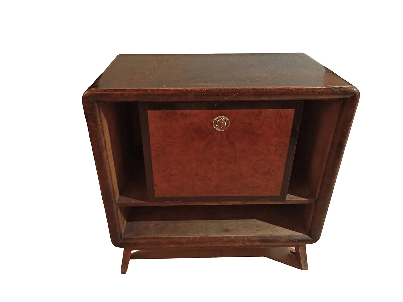 Rootwood-finish cabinet with Art Deco concealed turntable, 1940s 3