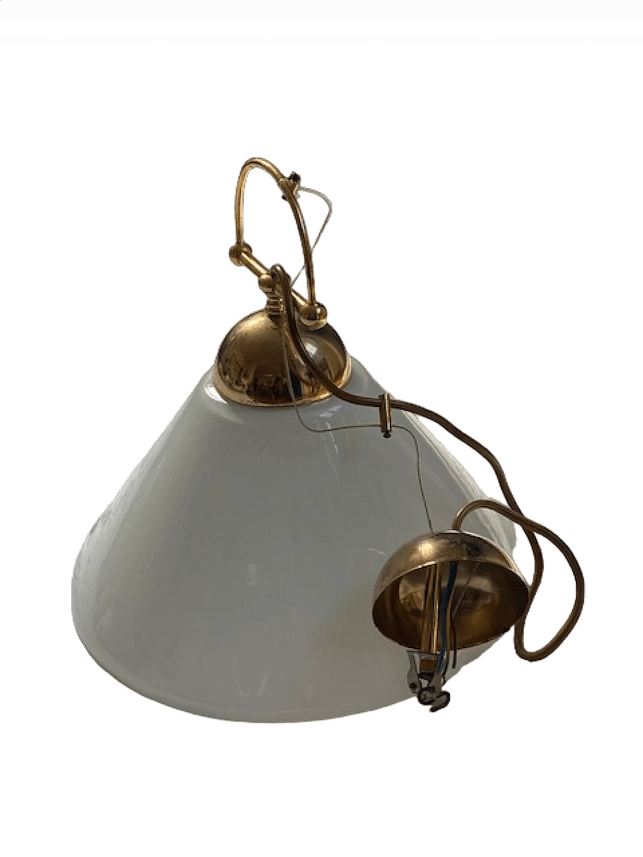 White glass and brass pendant lamp, 1960s 5