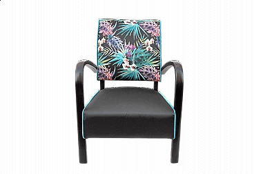 Poltroncina in legno con rivestimento in tessuto con fiori, anni '50