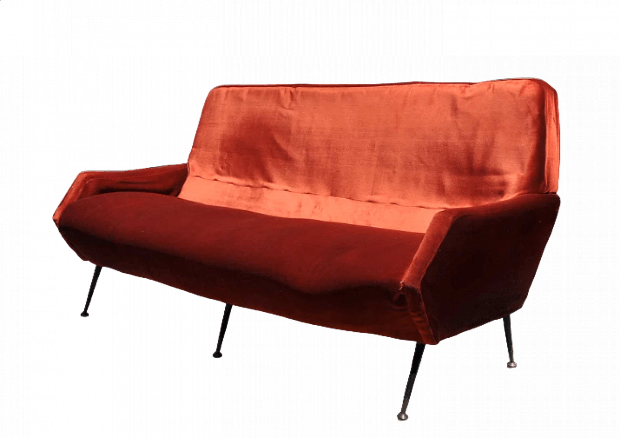 Velvet sofa in the style of Gio Ponti and Marco Zanuso, 1950s 5