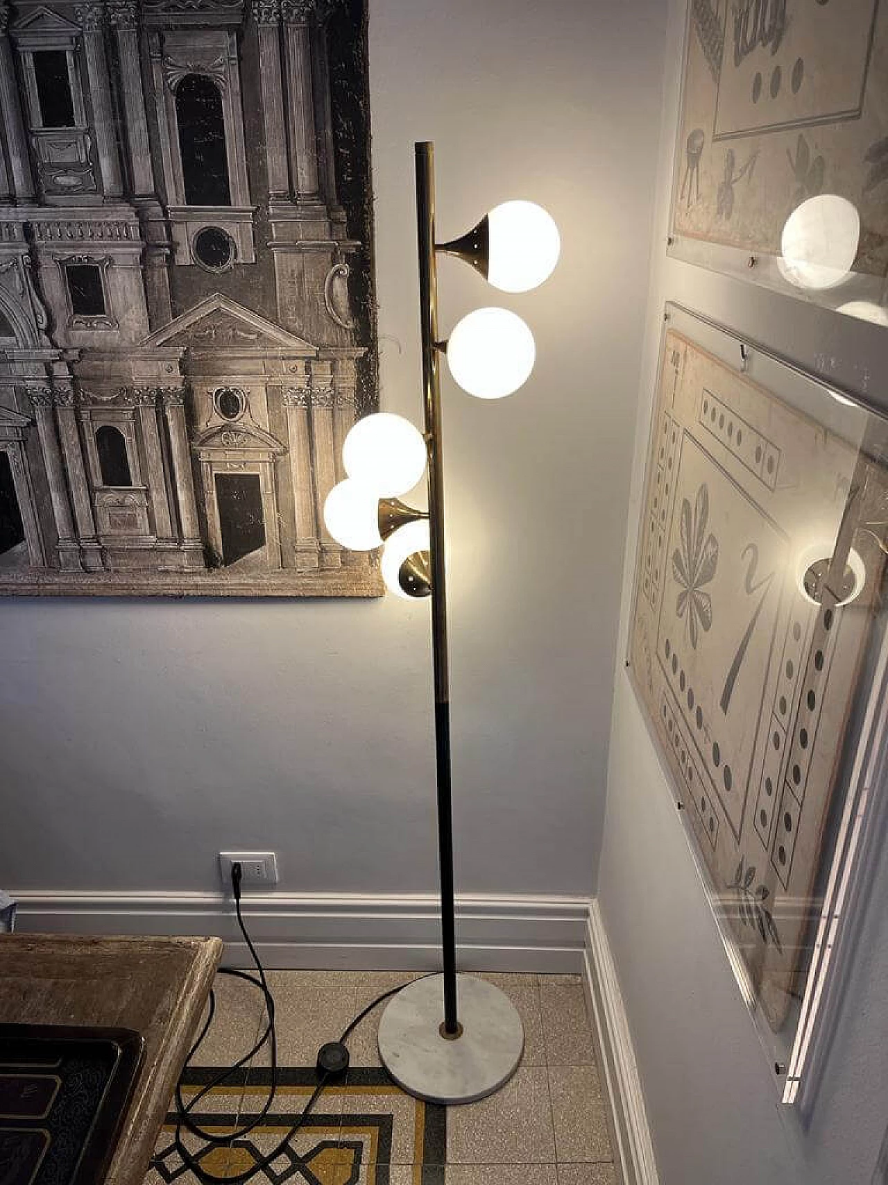 Lampada da terra Alberello in ottone con base in marmo per Stilnovo, anni '60 2