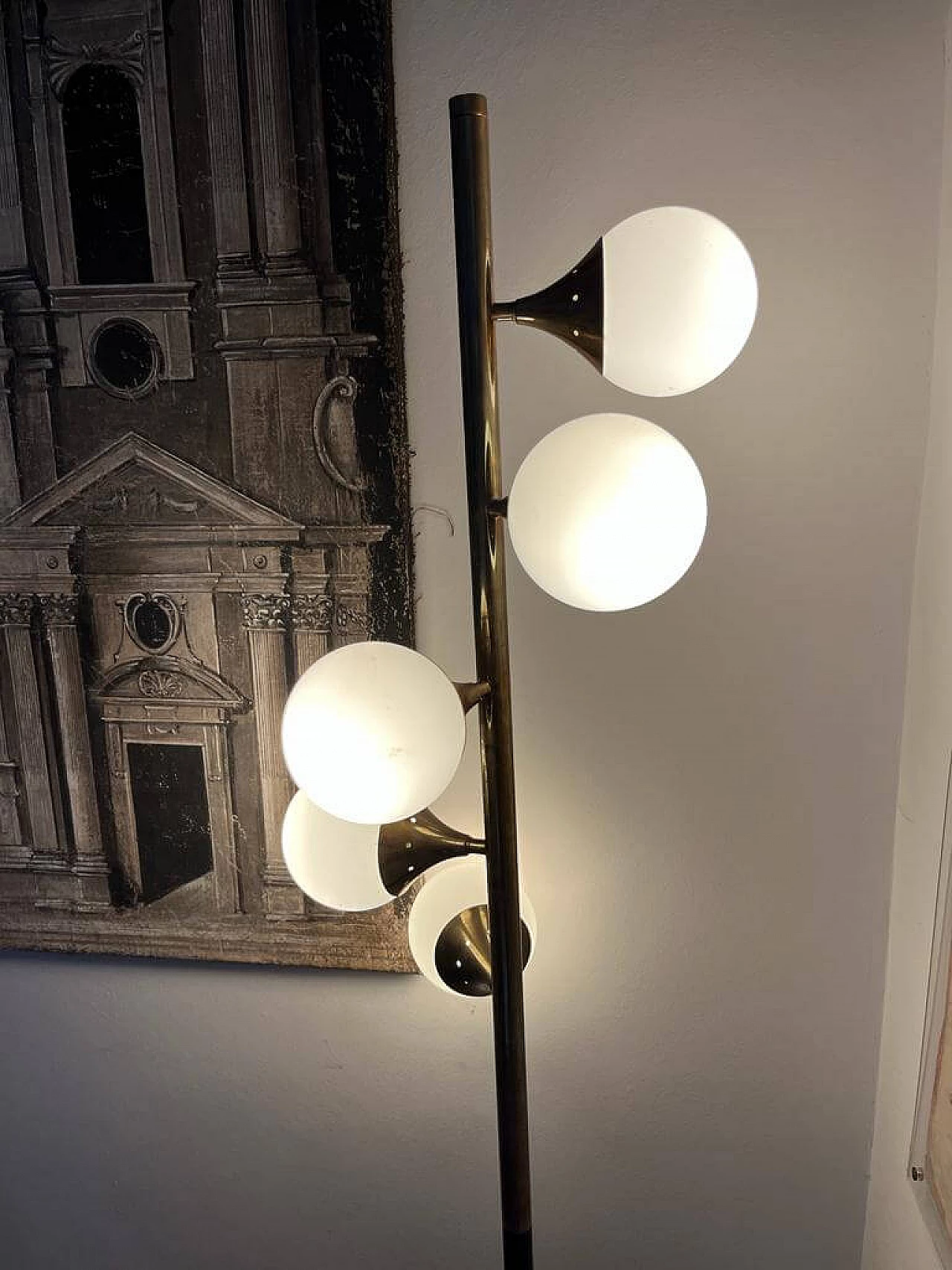 Lampada da terra Alberello in ottone con base in marmo per Stilnovo, anni '60 3