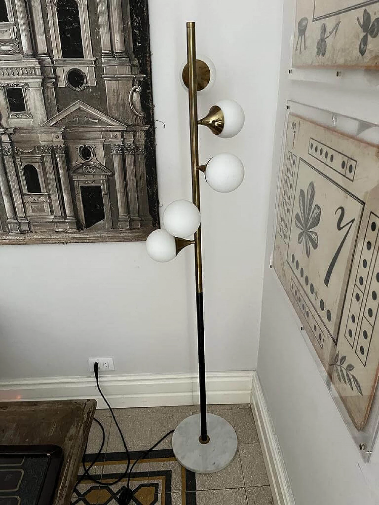 Lampada da terra Alberello in ottone con base in marmo per Stilnovo, anni '60 5