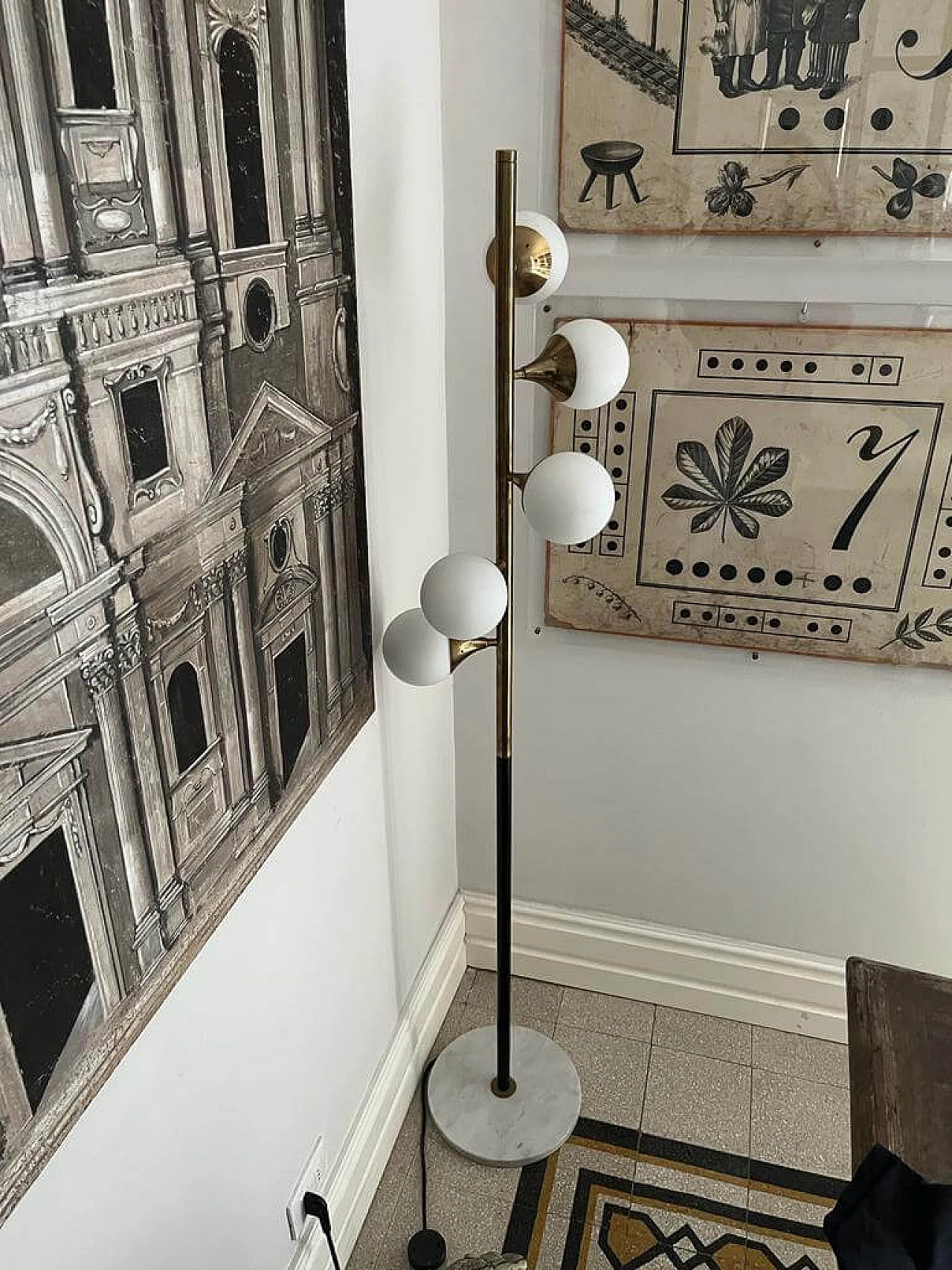 Lampada da terra Alberello in ottone con base in marmo per Stilnovo, anni '60 6