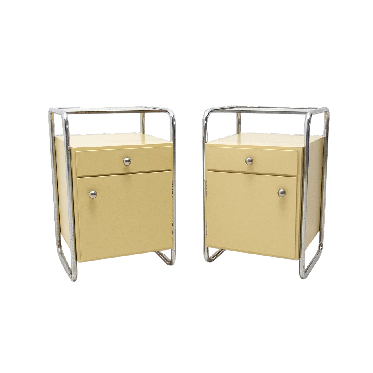 Coppia di comodini in legno con elementi cromati Bauhaus, anni '30 22