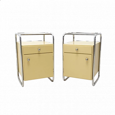 Pair of  Bauhaus wooden bedside tables with chrome elements, 1930s