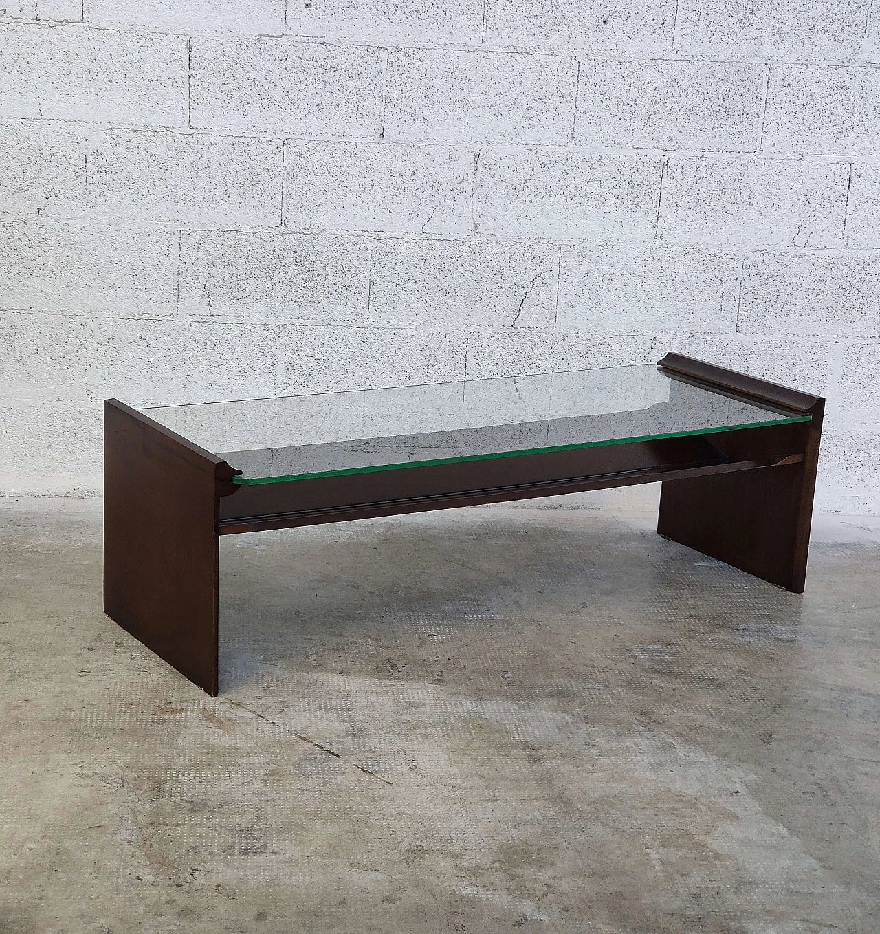 Acca coffee table in wood with glass top by Kazuhide Takahama for Gavina, 1960s 1