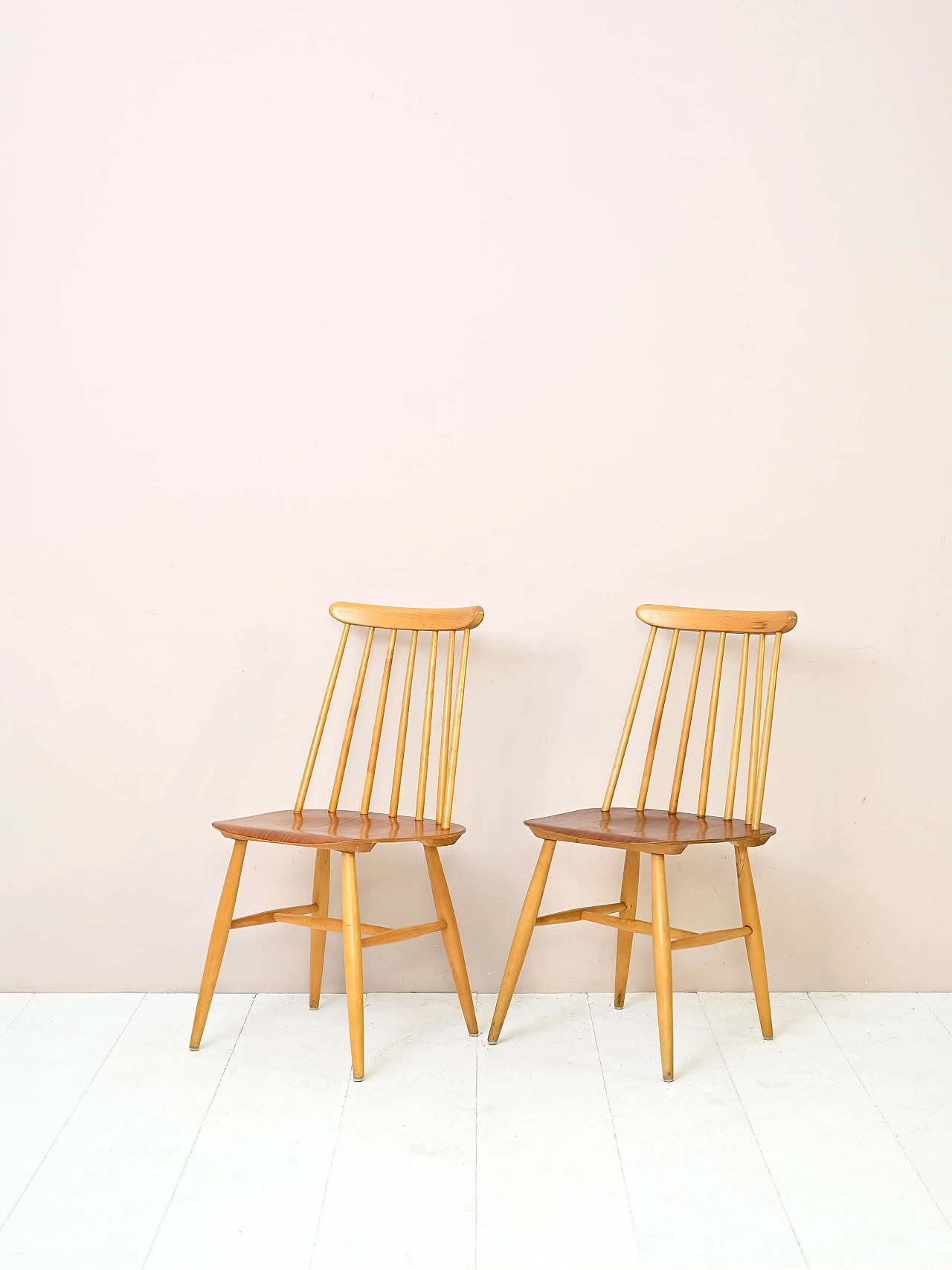 Pair of Pinnstol birch and teak chairs for Edsby Verken, 1960s 2