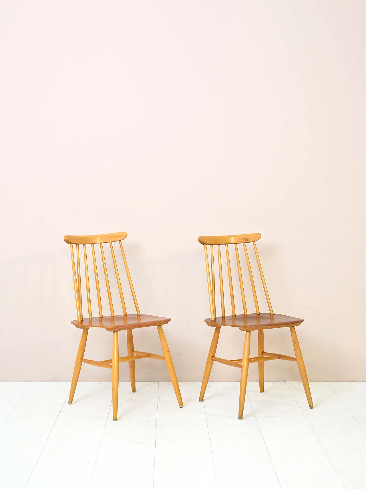 Pair of Pinnstol birch and teak chairs for Edsby Verken, 1960s 3