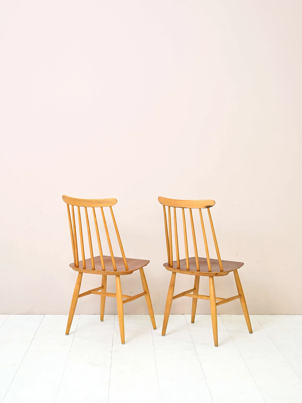 Pair of Pinnstol birch and teak chairs for Edsby Verken, 1960s 4