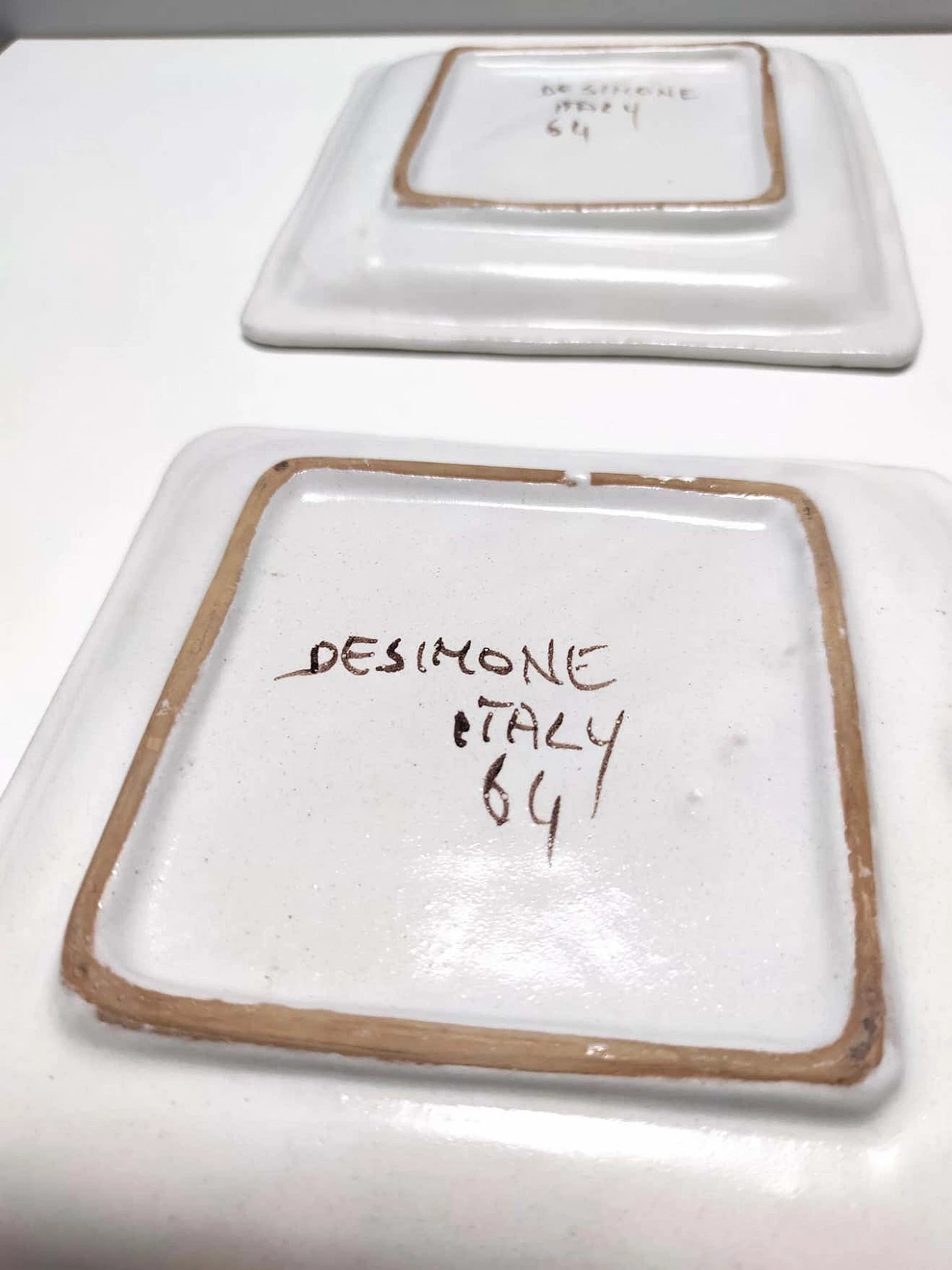 6 Handmade terracotta square plates by De Simone, 1964 4
