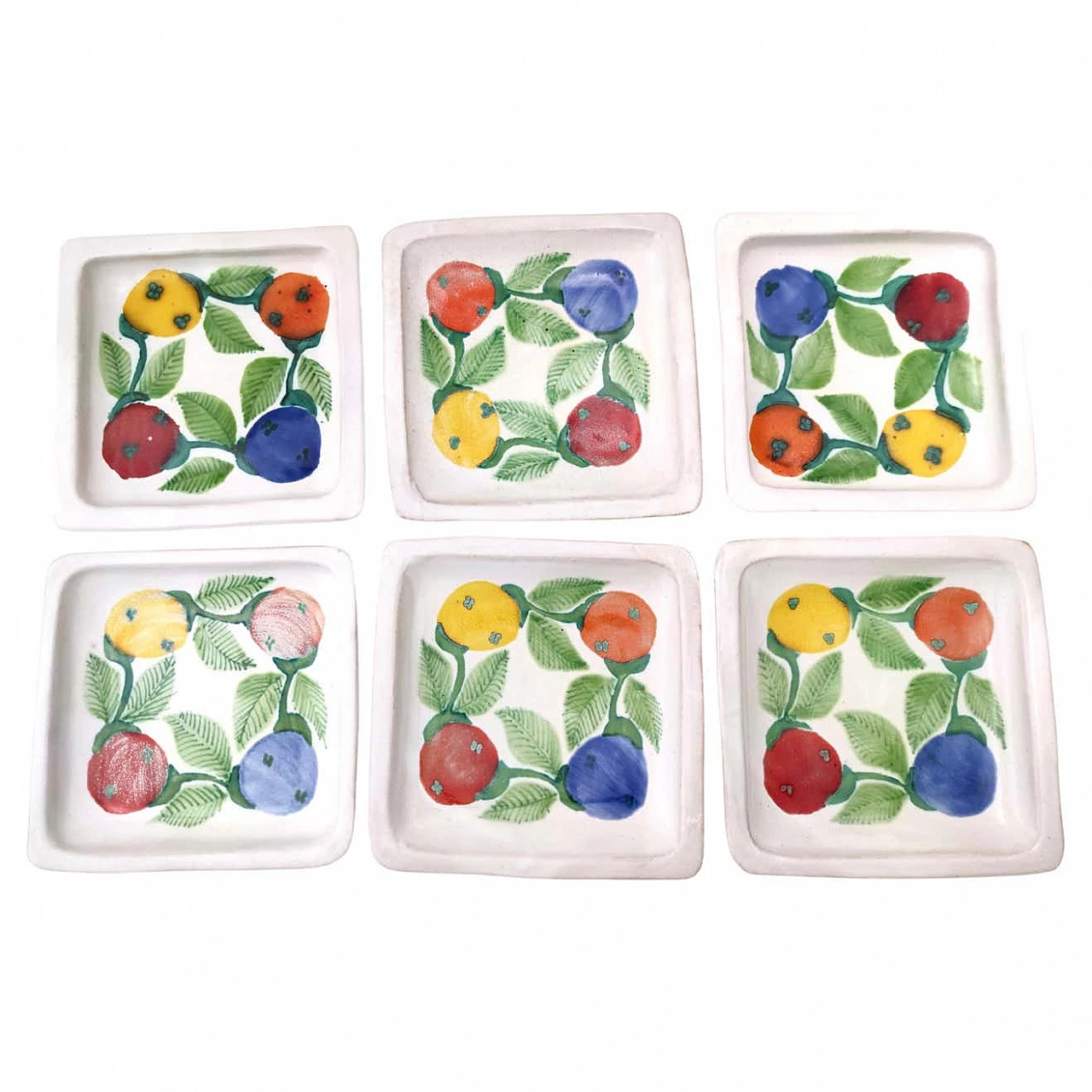 6 Handmade terracotta square plates by De Simone, 1964 18