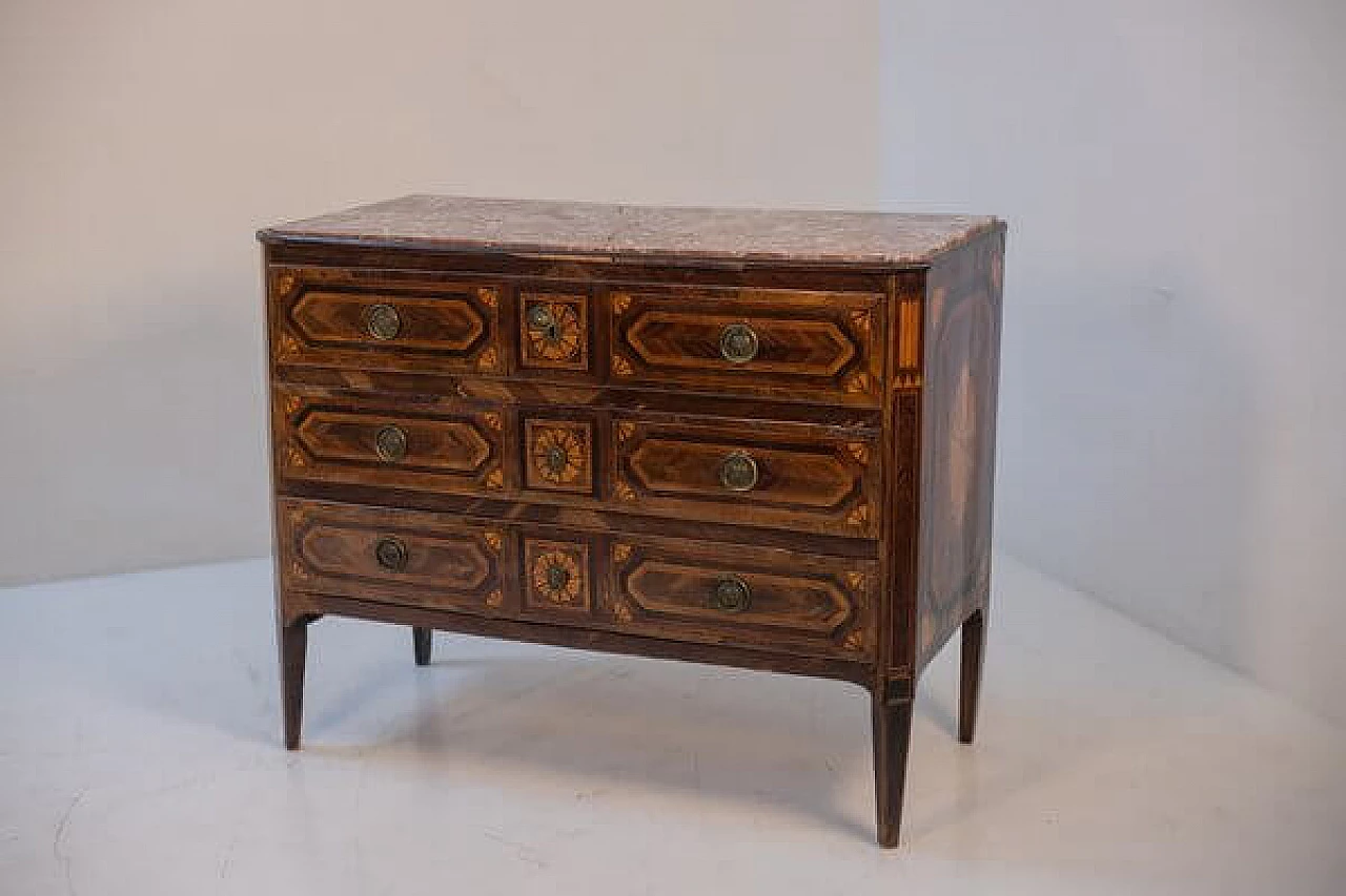 Wood and red marble chest of drawers, 18th century 1
