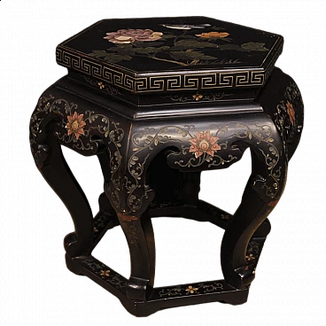 Hexagonal coffee table in lacquered and chinoiserie-painted wood, 1960s