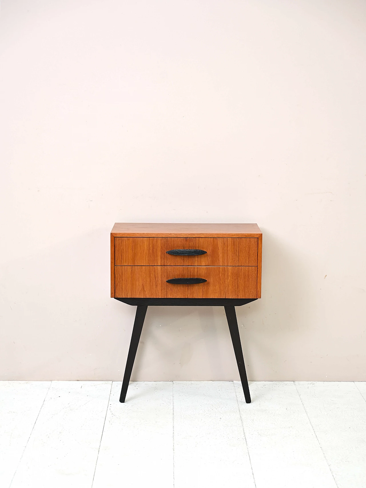 Two-tone teak bedside table with two drawers, 1960s 1