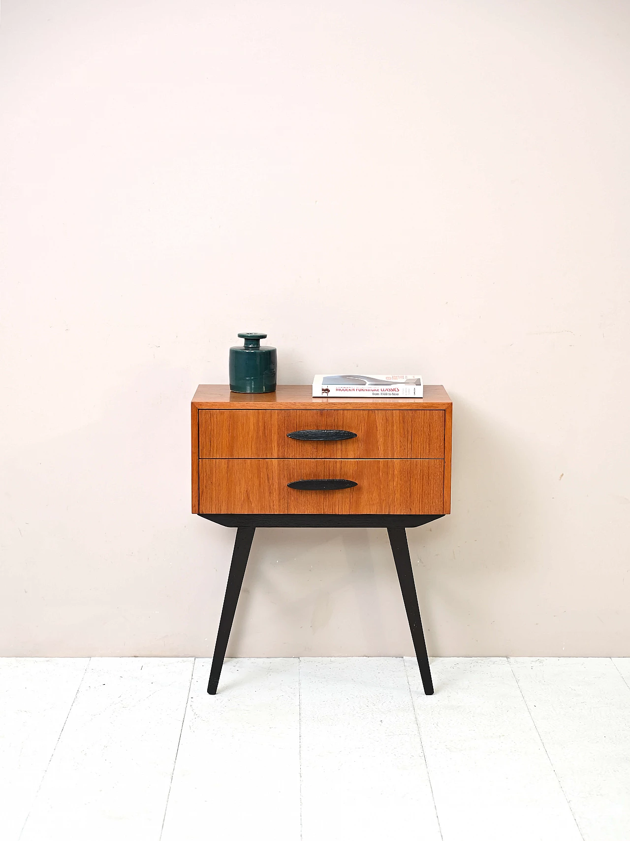 Two-tone teak bedside table with two drawers, 1960s 2