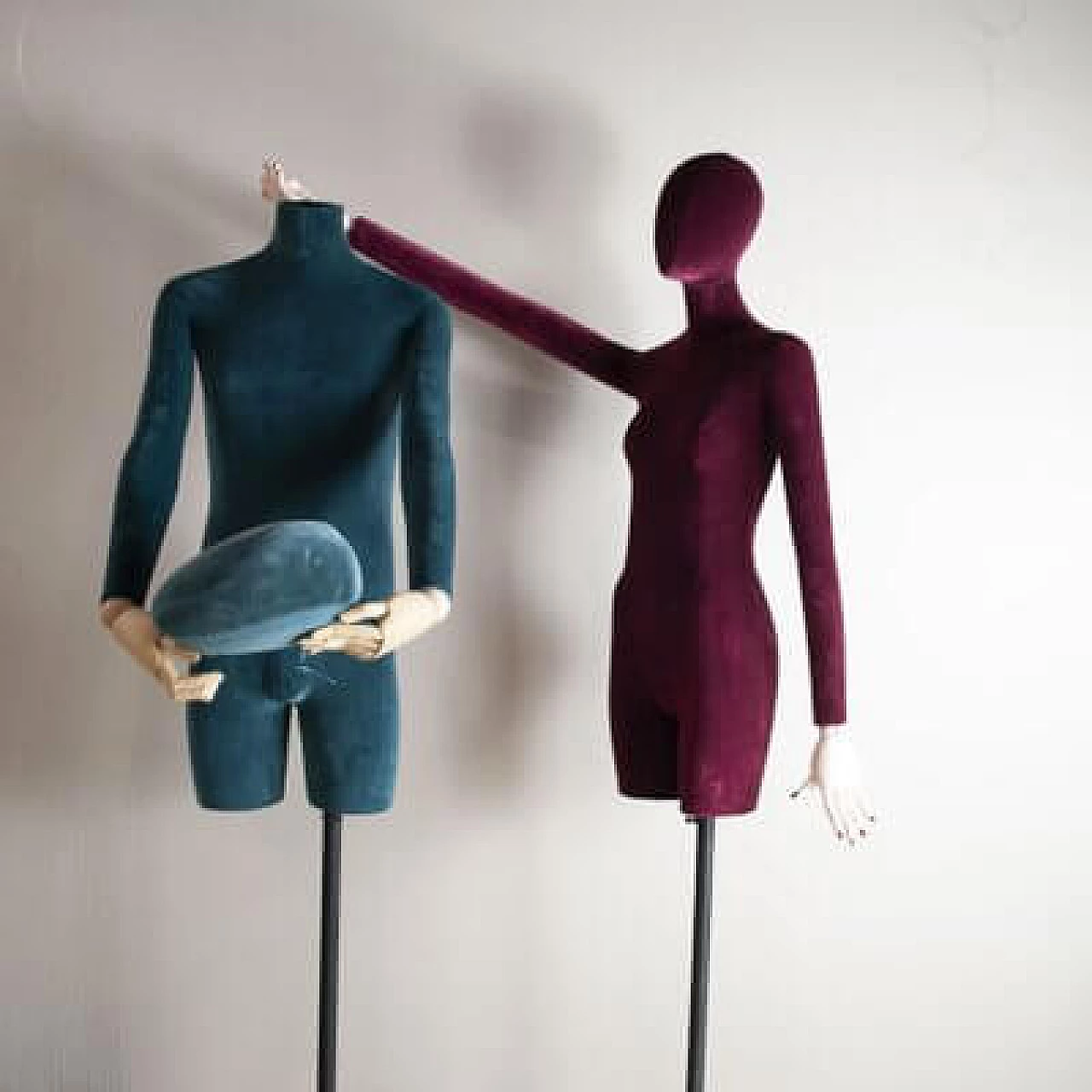 Pair of mannequins in plastic and metal covered with velvet, 1990s 5