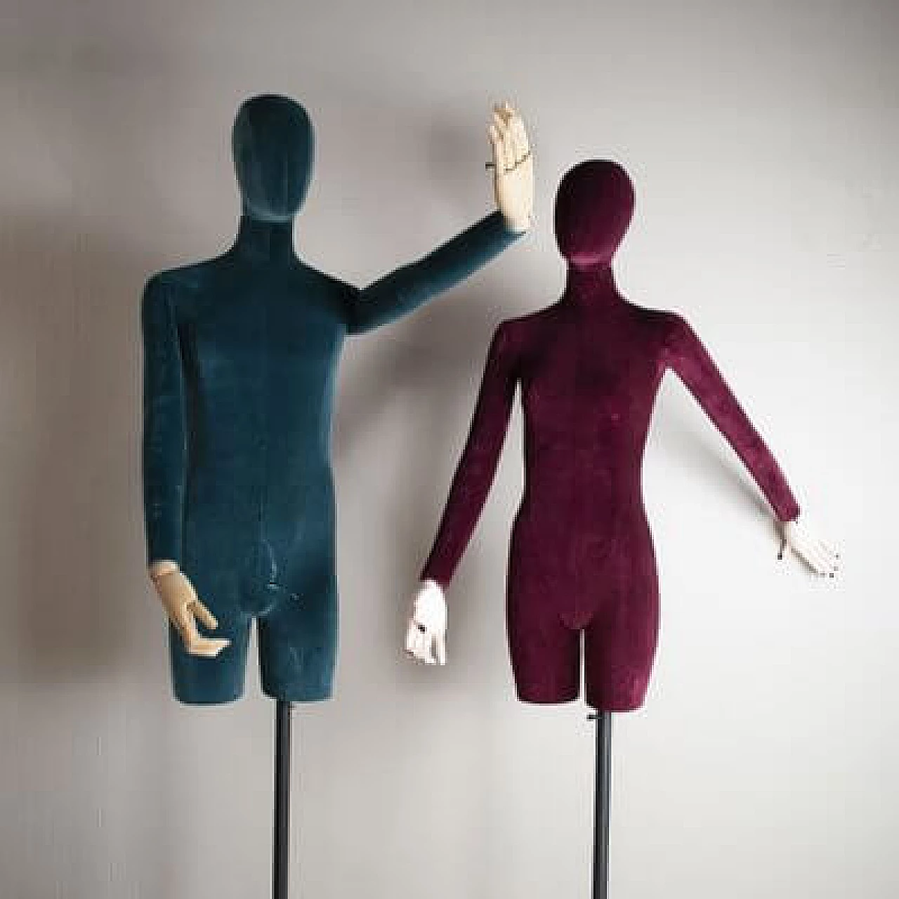 Pair of mannequins in plastic and metal covered with velvet, 1990s 6