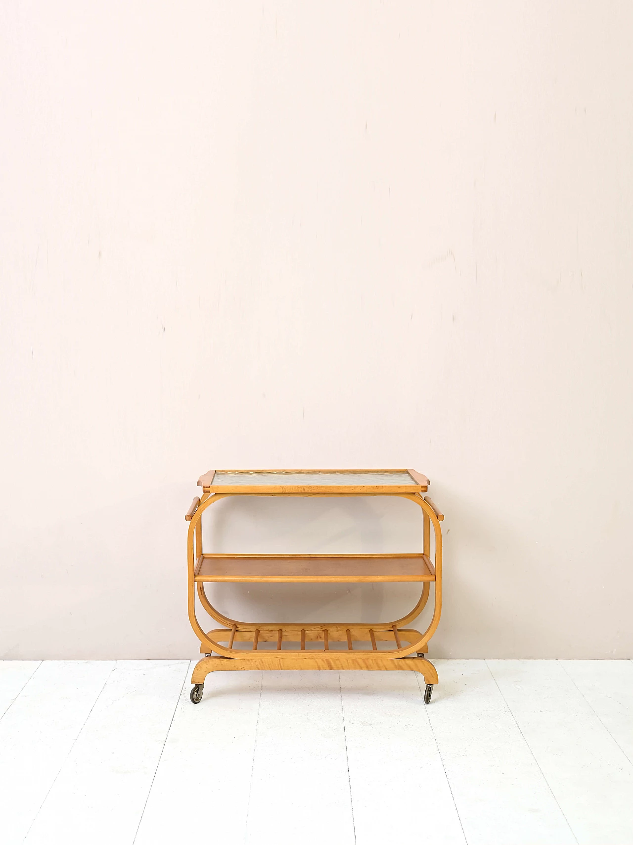 Art Deco wood and glass trolley with wheels, 1930s 4