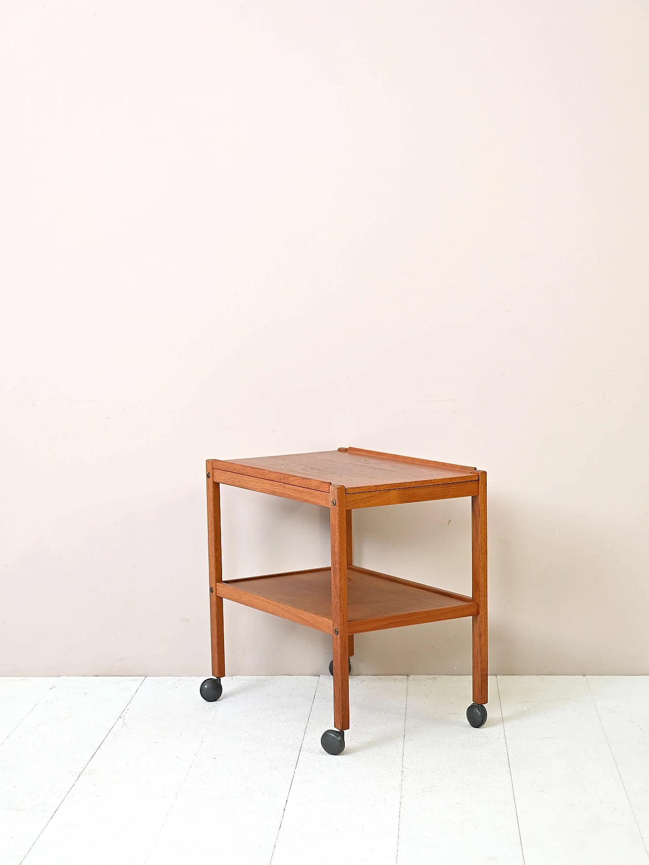 Two-shelf teak cart with wheels, 1960s 4