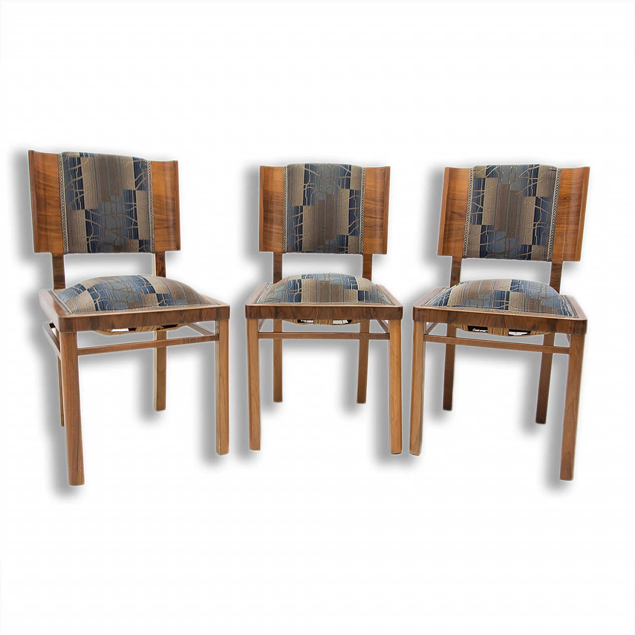 3 Art Deco walnut veneer dining chairs, 1930s 1