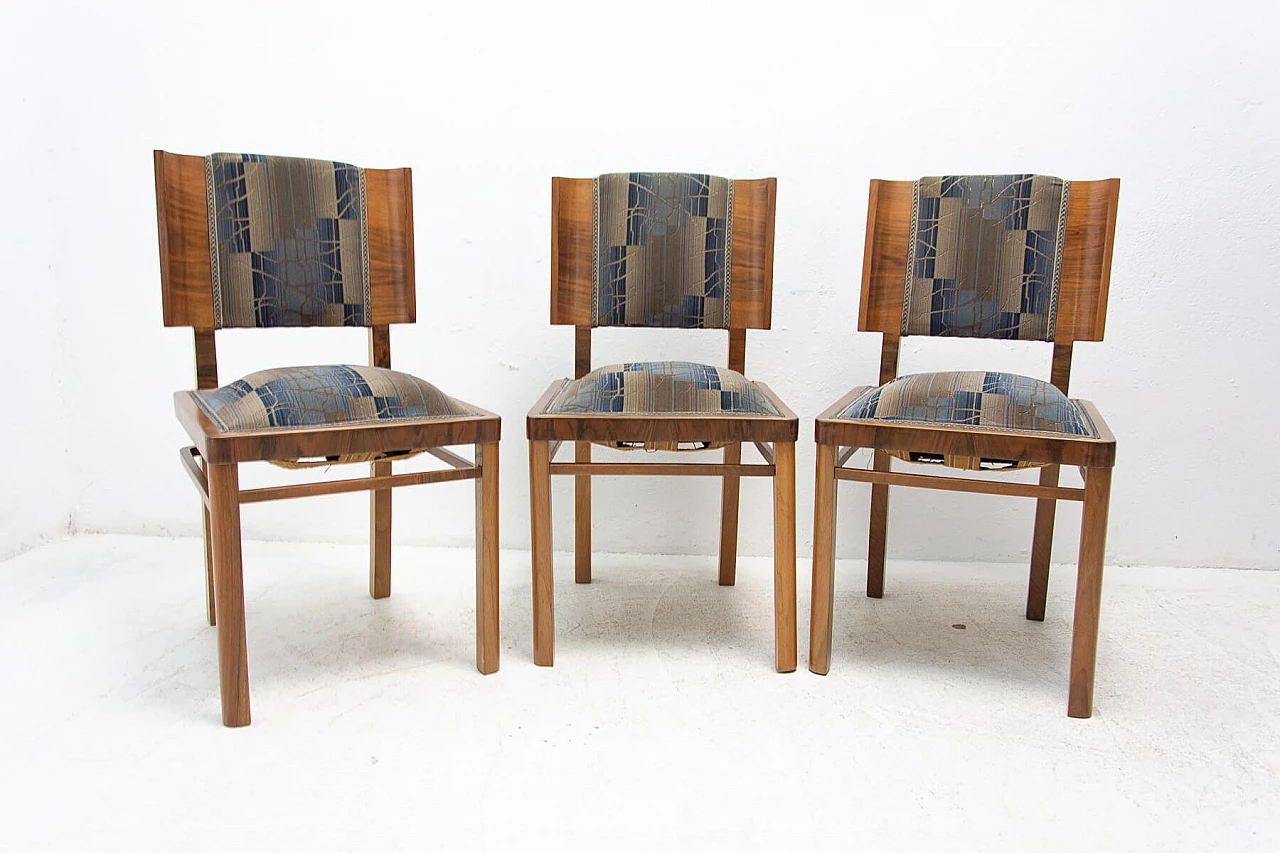 3 Art Deco walnut veneer dining chairs, 1930s 2