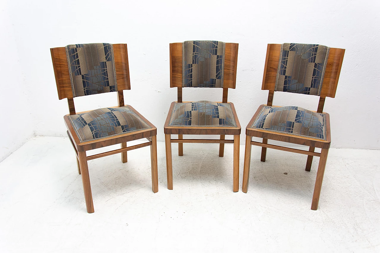 3 Art Deco walnut veneer dining chairs, 1930s 3