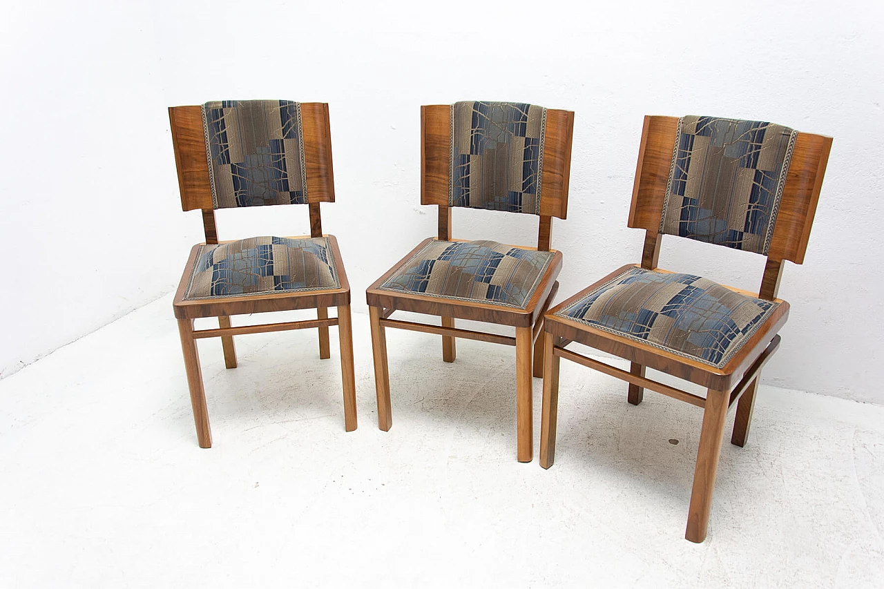 3 Art Deco walnut veneer dining chairs, 1930s 4