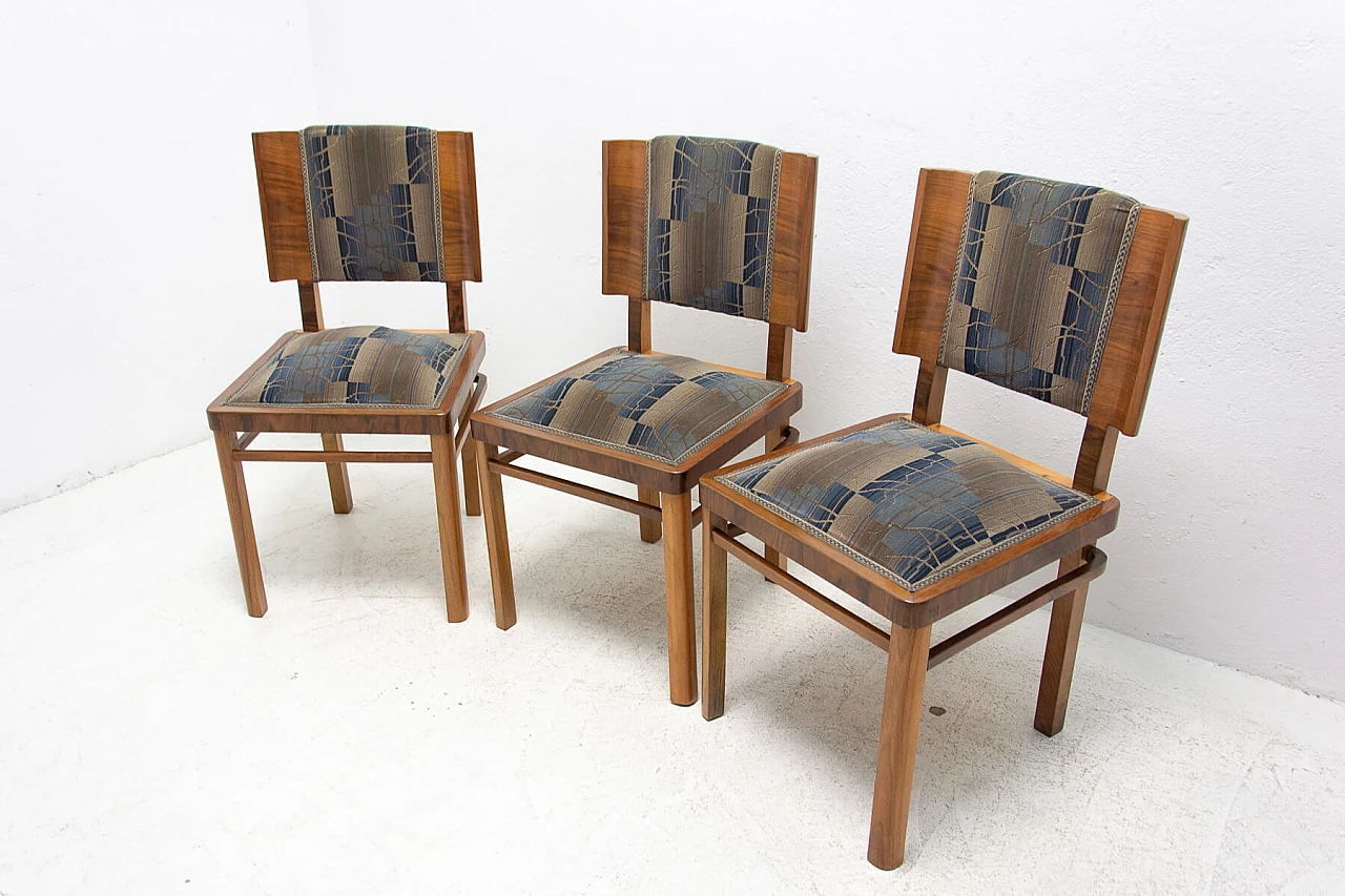 3 Art Deco walnut veneer dining chairs, 1930s 5