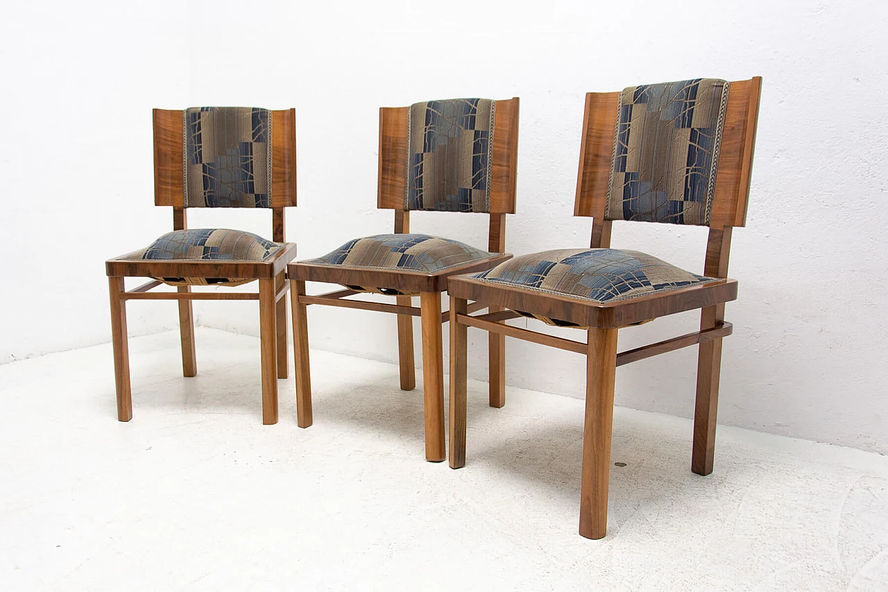 3 Art Deco walnut veneer dining chairs, 1930s 6