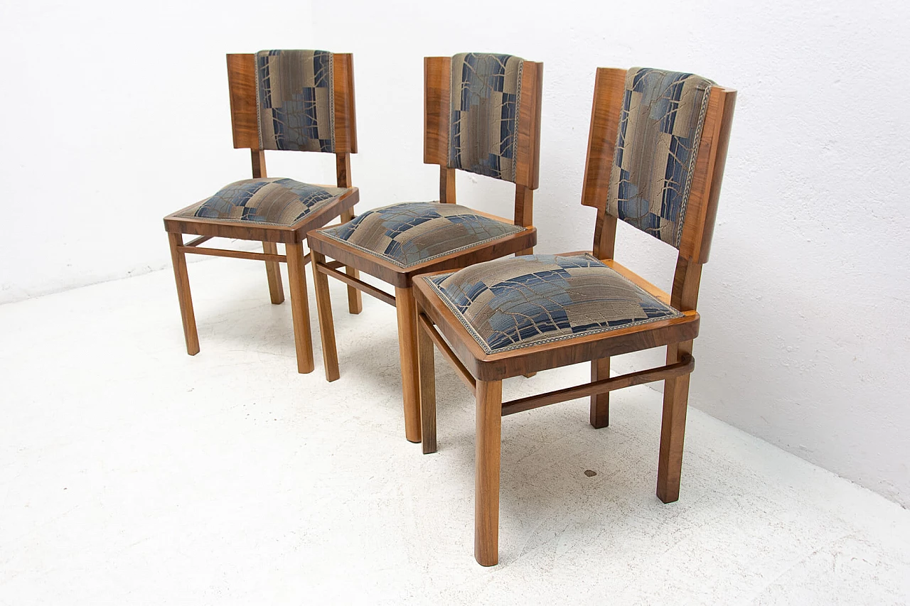 3 Art Deco walnut veneer dining chairs, 1930s 7