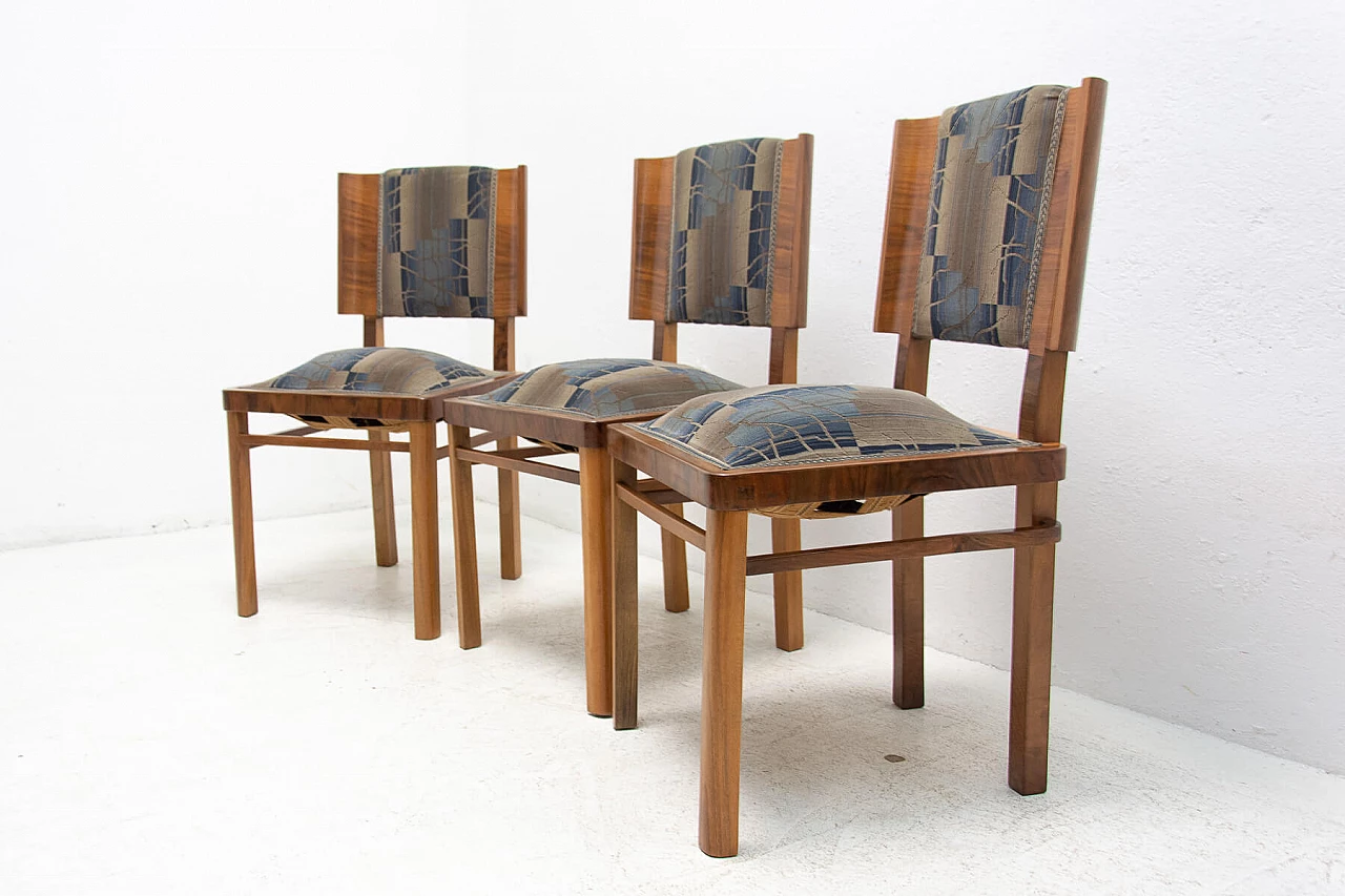 3 Art Deco walnut veneer dining chairs, 1930s 8