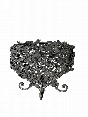 Wrought iron vase holder with floral and leaf motifs, 1940s