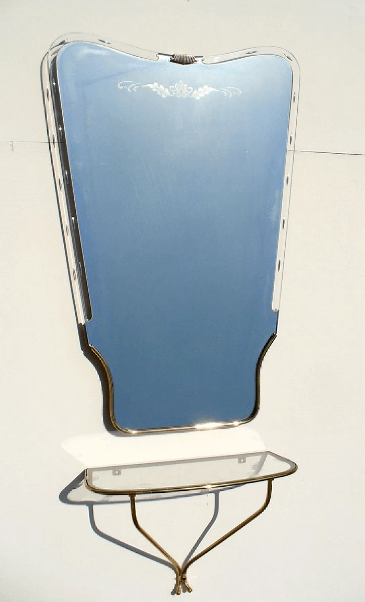 Specchio e consolle in ottone e vetro di Fontana Arte, anni '40 9