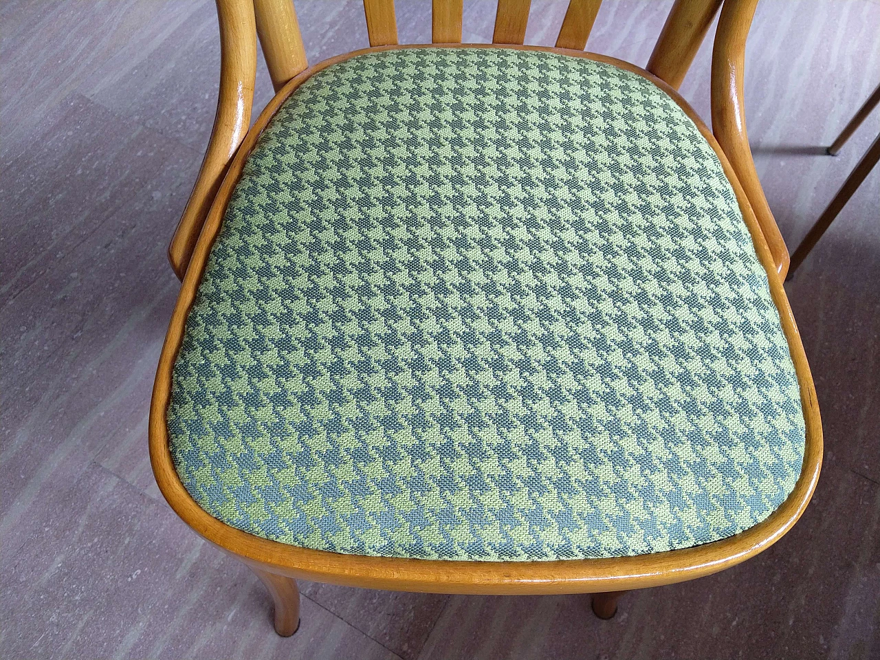 Beech chair with green fabric seat, 1950s 7