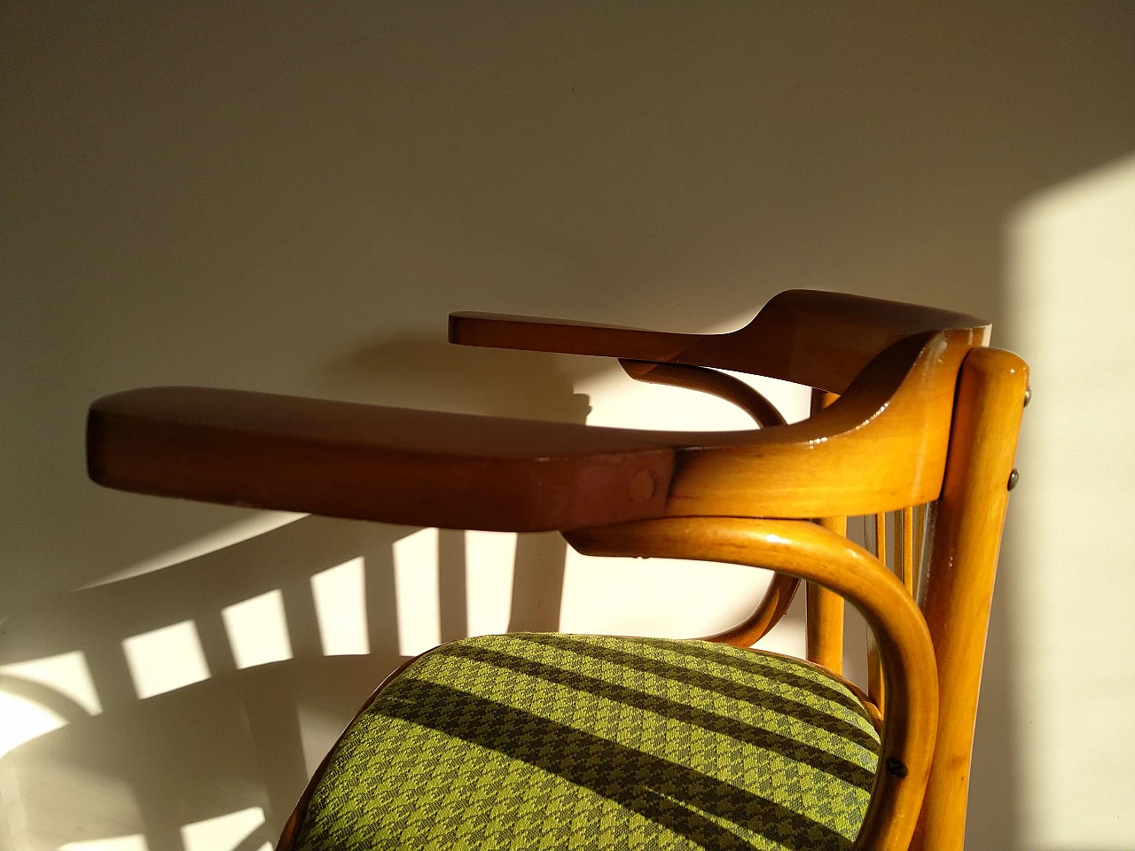 Beech chair with green fabric seat, 1950s 11