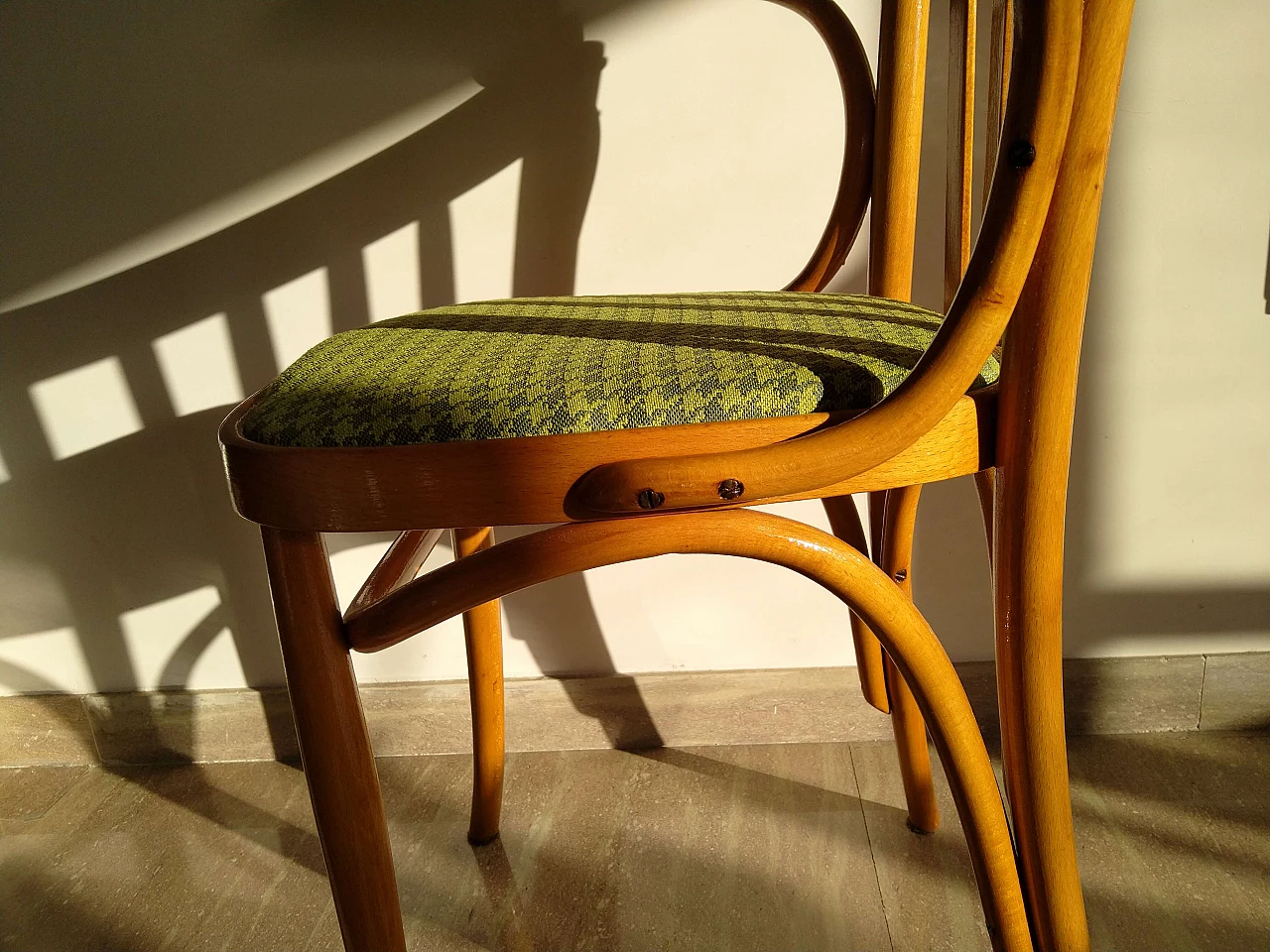 Beech chair with green fabric seat, 1950s 12