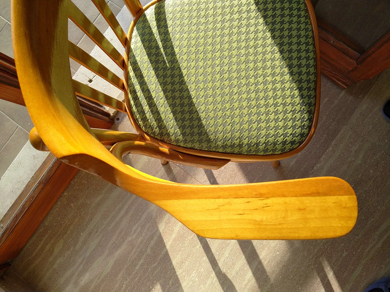 Beech chair with green fabric seat, 1950s 13