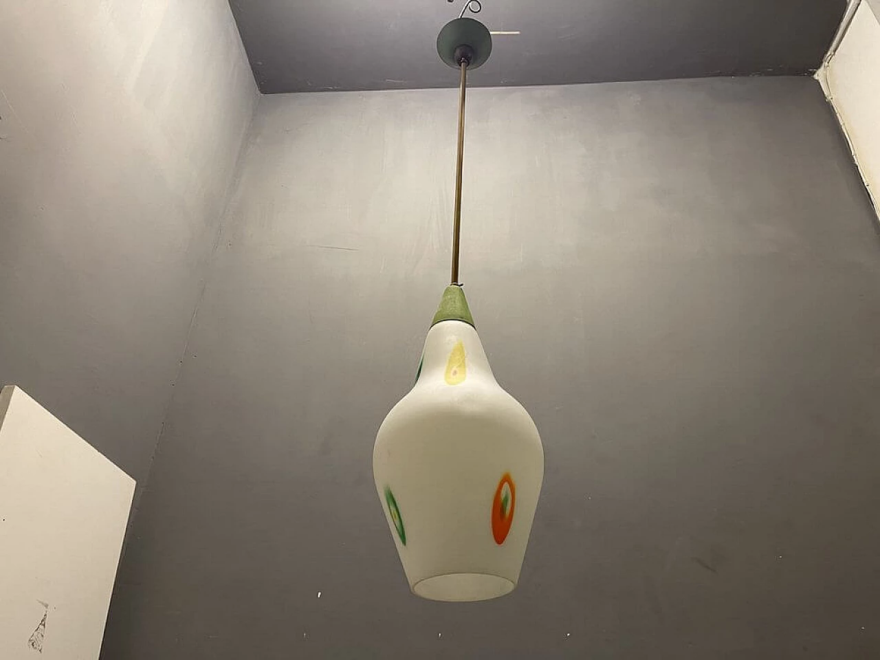 Opaline glass pendant lamp, 1950s 8