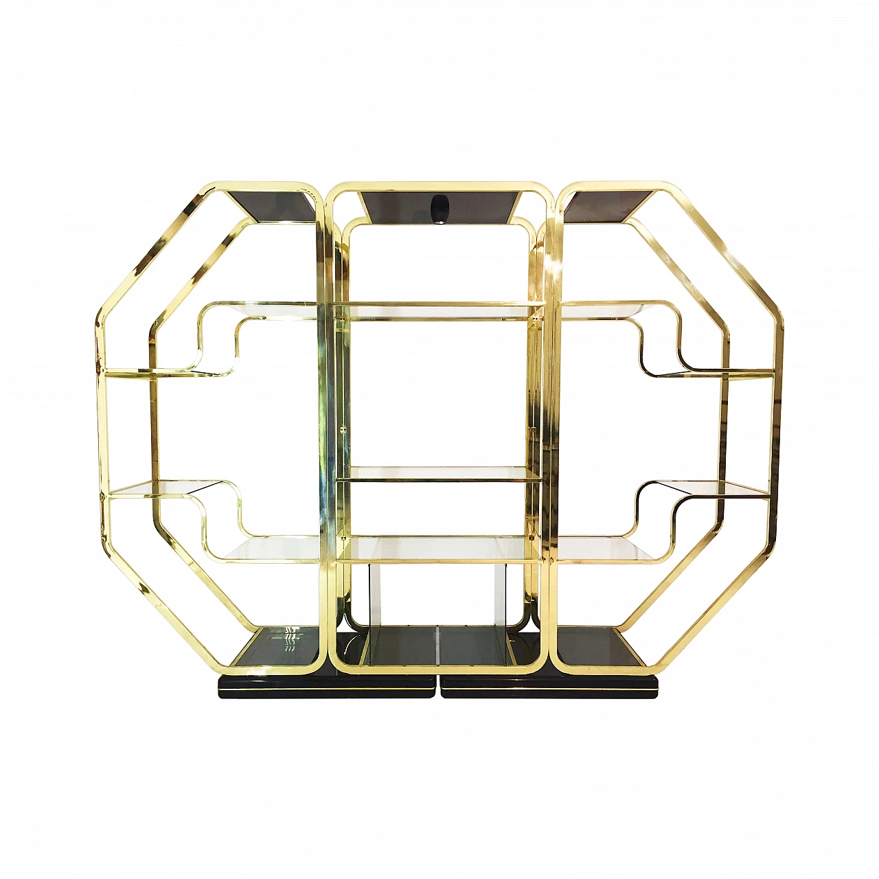 Octagonal brass and glass bookcase in the style of Romeo Rega, 1970s 1