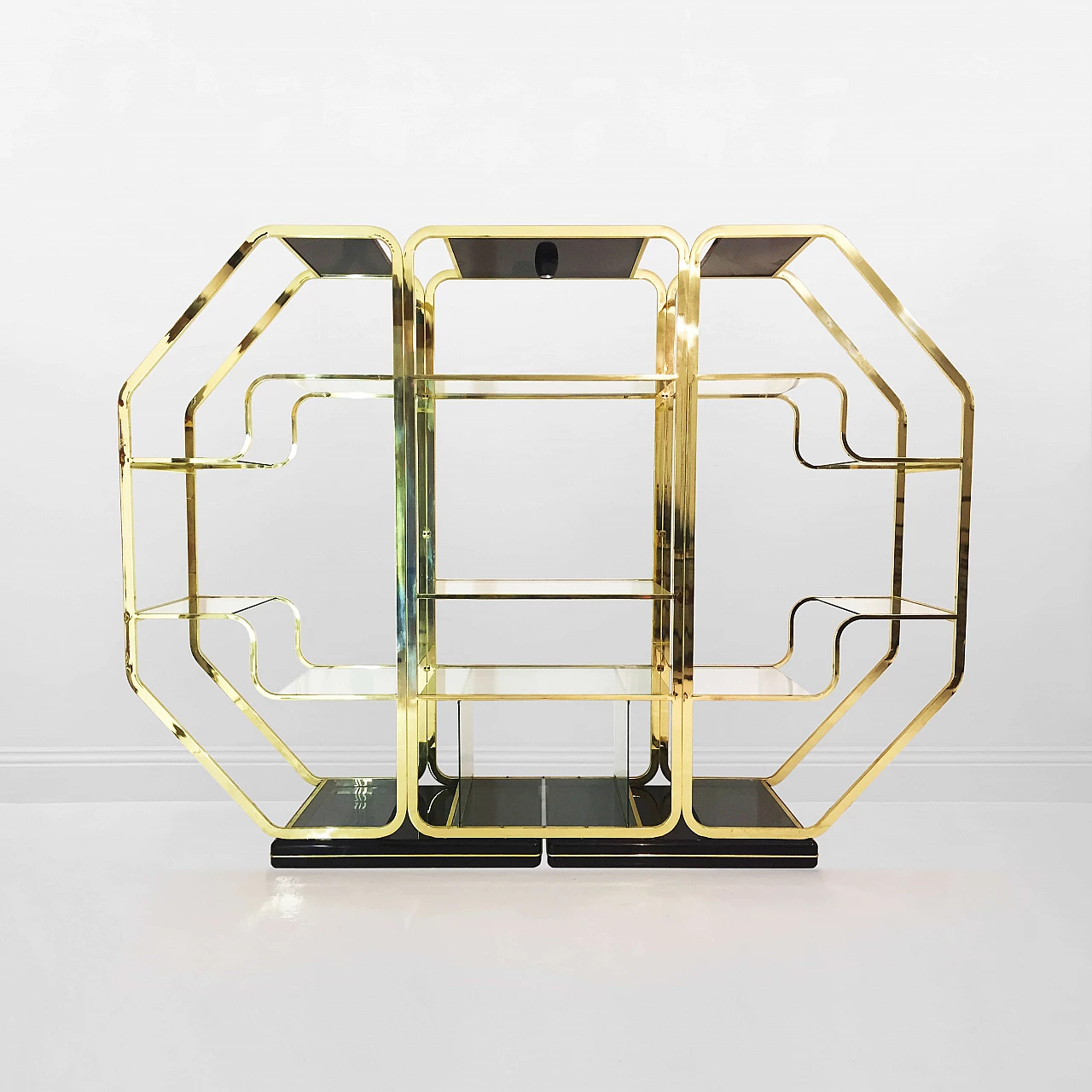 Octagonal brass and glass bookcase in the style of Romeo Rega, 1970s 2