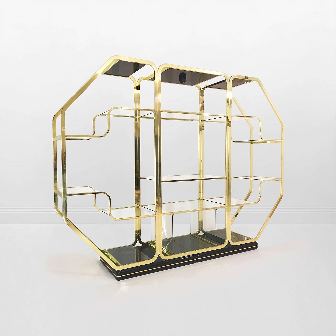 Octagonal brass and glass bookcase in the style of Romeo Rega, 1970s 4