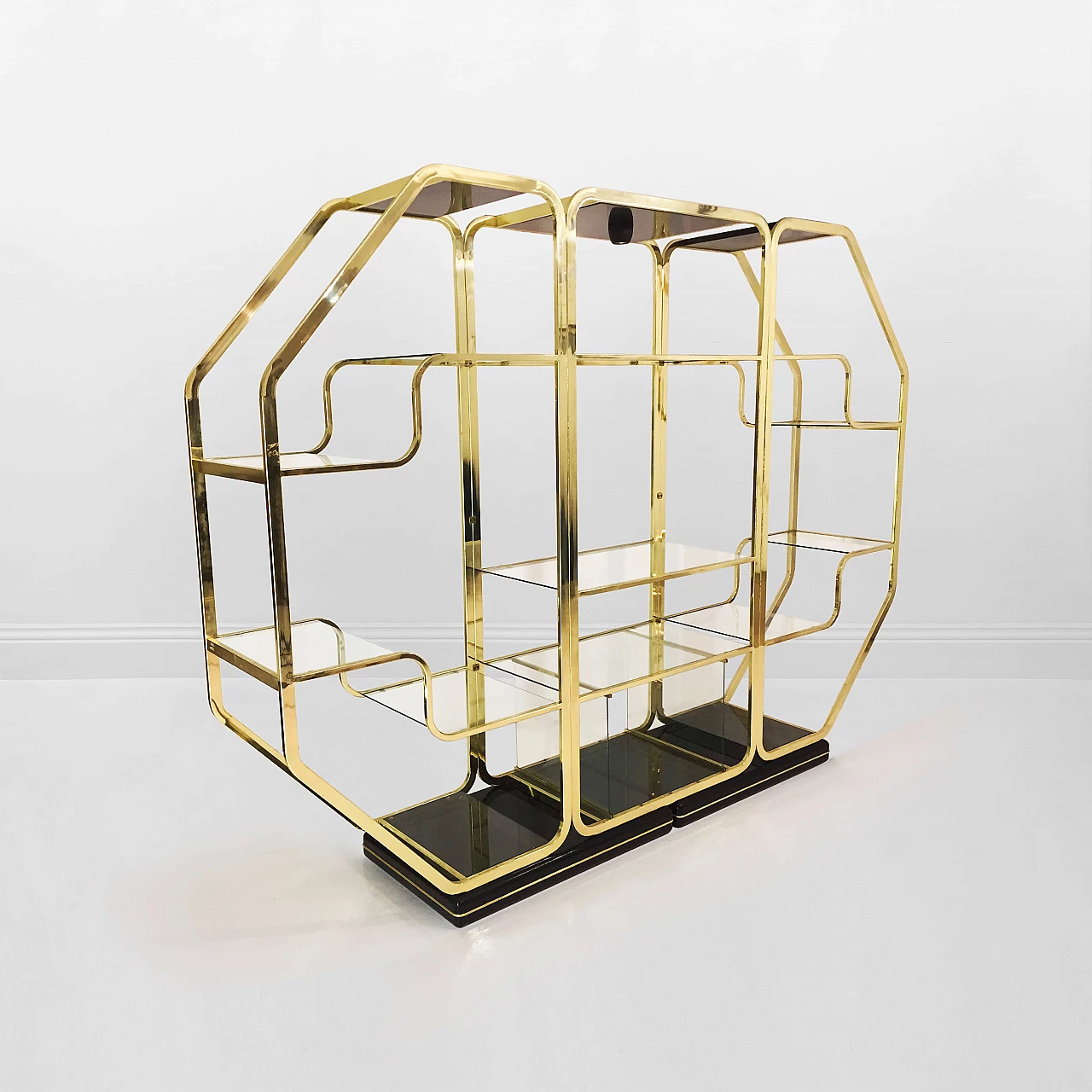 Octagonal brass and glass bookcase in the style of Romeo Rega, 1970s 5
